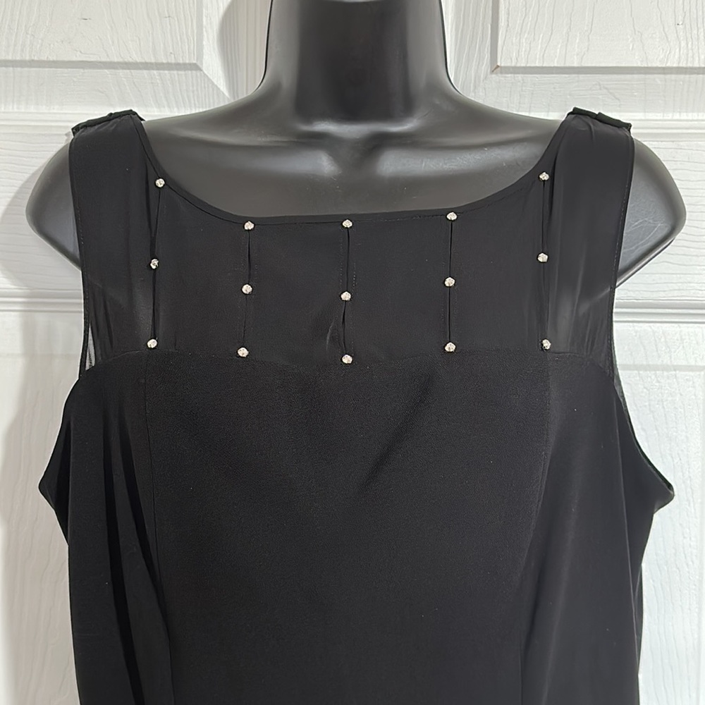 Jones Wear Black Sleeveless Rhinestone A-Line Scoop Neck Draped Back Dress Sz 16 - Picture 2 of 11
